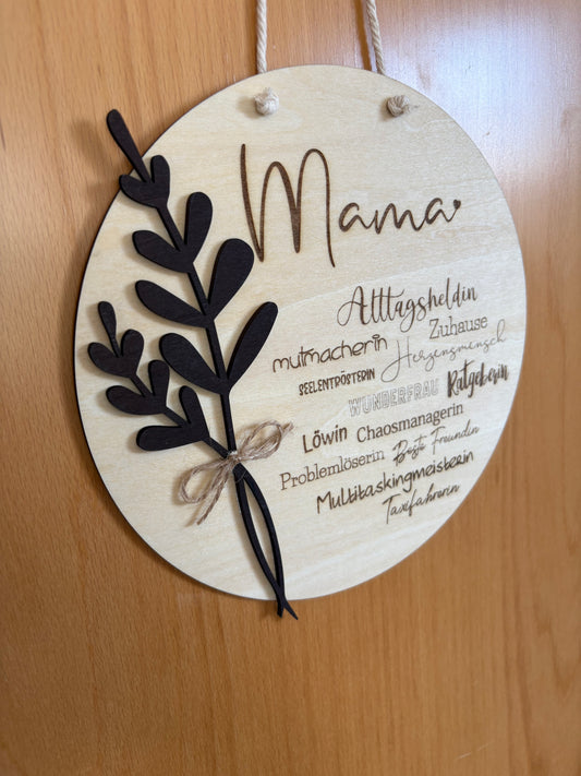 Wooden Sign "Mama" – Mother's Day gift, made of linden wood, 25 cm – handmade