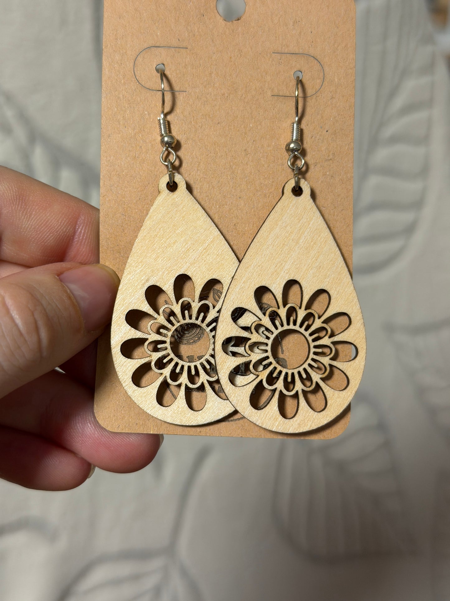 Boho Mandala Wooden Earrings – 925 Silver | Lightweight & Natural