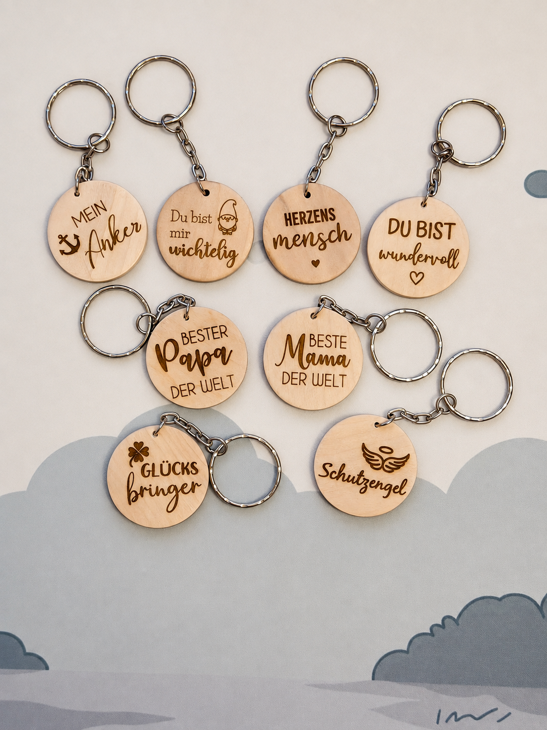 Handmade Wooden Keychains with Sayings | Gift from the Heart | Personalized Tag for Keys, Bags & More