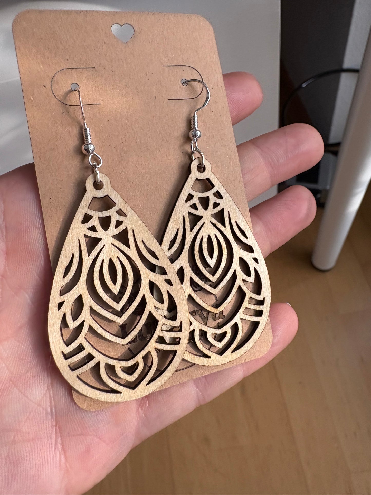 Boho Mandala Wooden Earrings – 925 Silver | Lightweight & Natural