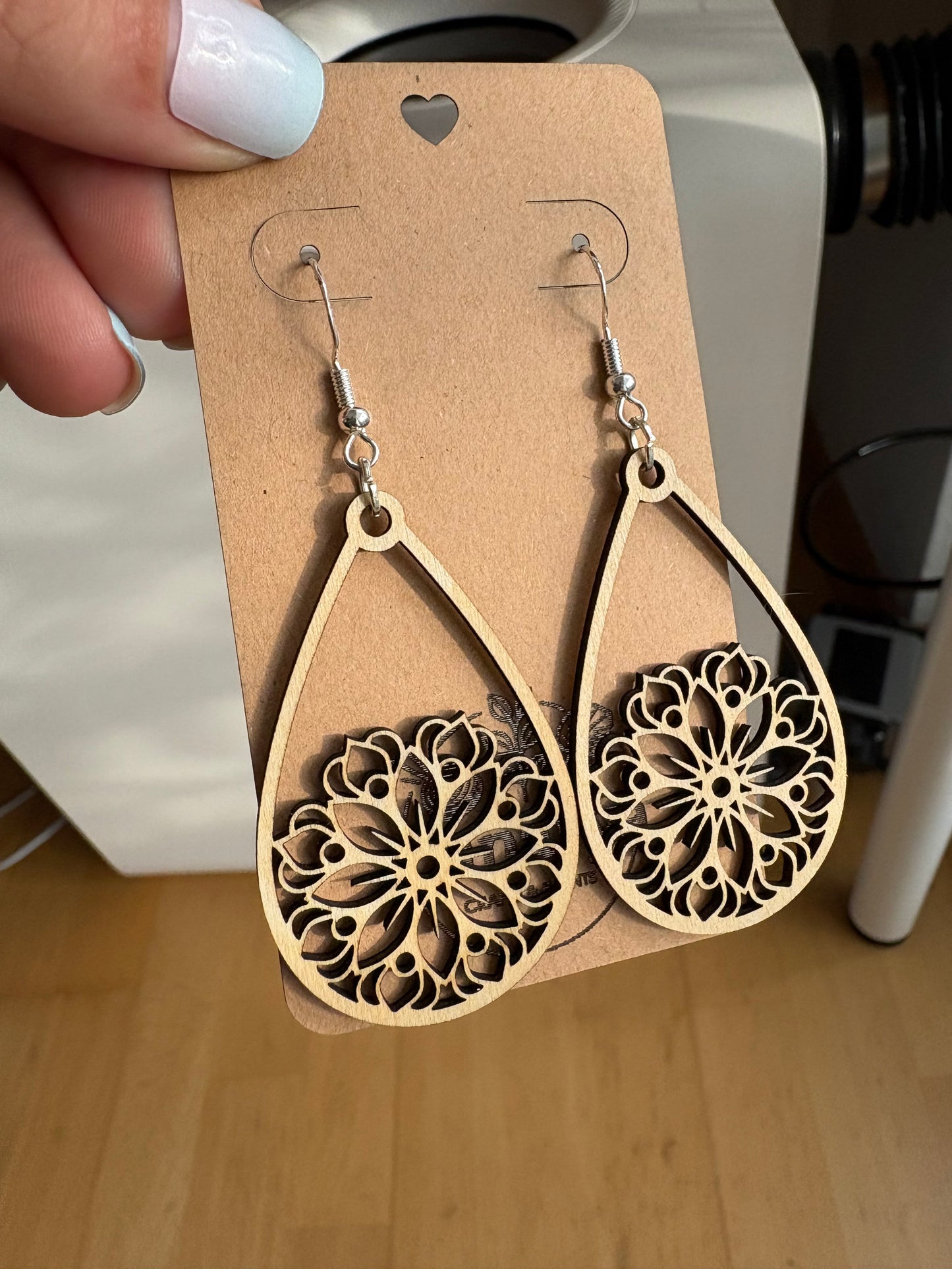 Boho Mandala Wooden Earrings – 925 Silver | Lightweight & Natural